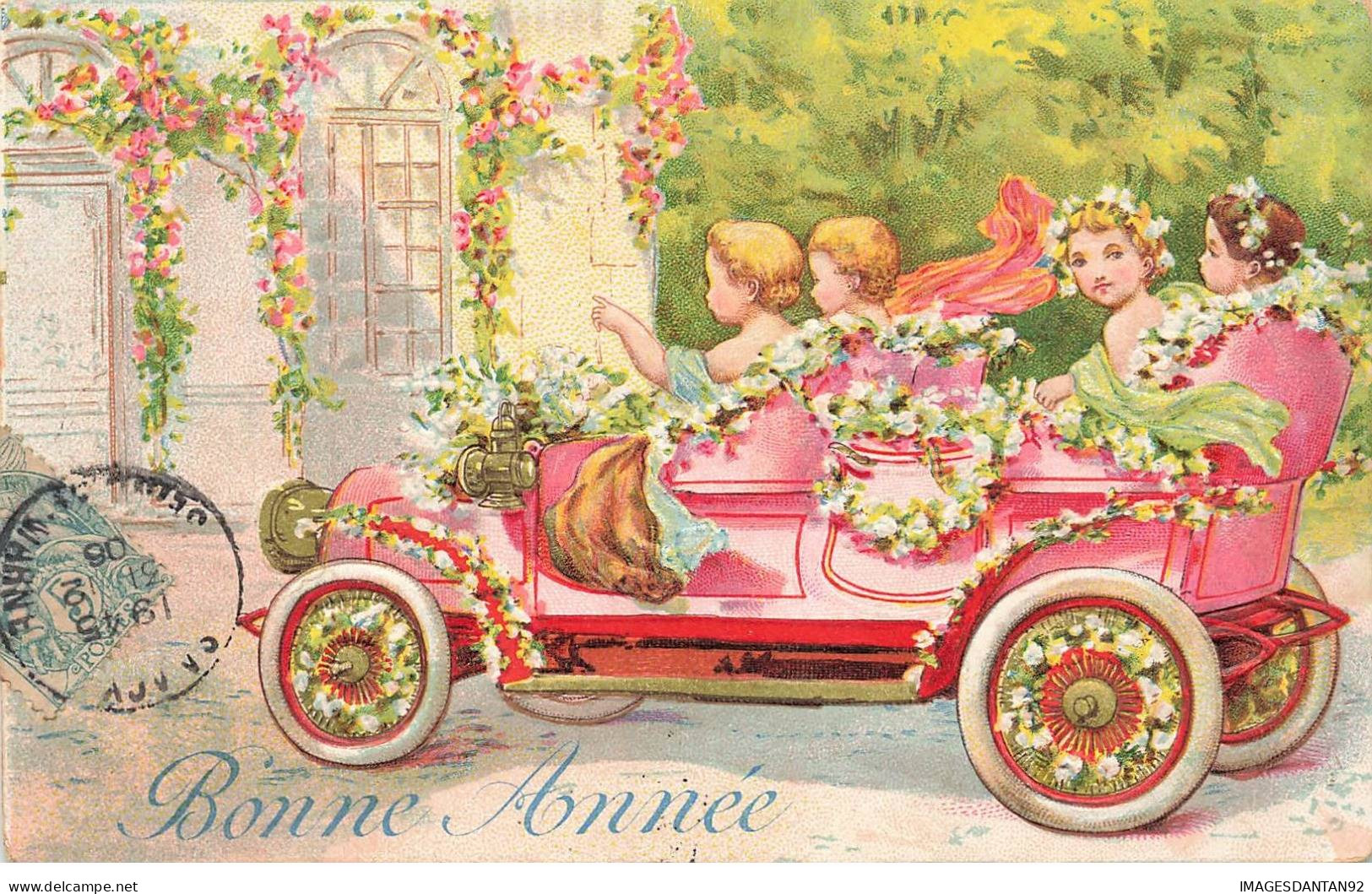 AUTOMOBILE #MK44434 VOITURE DECORE DE FLEURS ET ENFANTS BONNE ANNEE - Sonstige & Ohne Zuordnung