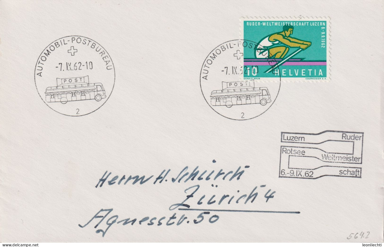 1962 Schweiz, Brief, Zum:CH 386, Mi:CH 748, Ruder-Weltmeisterschaft, Luzern, Stempel: LUZERN-ROTSEE WM.... - Storia Postale