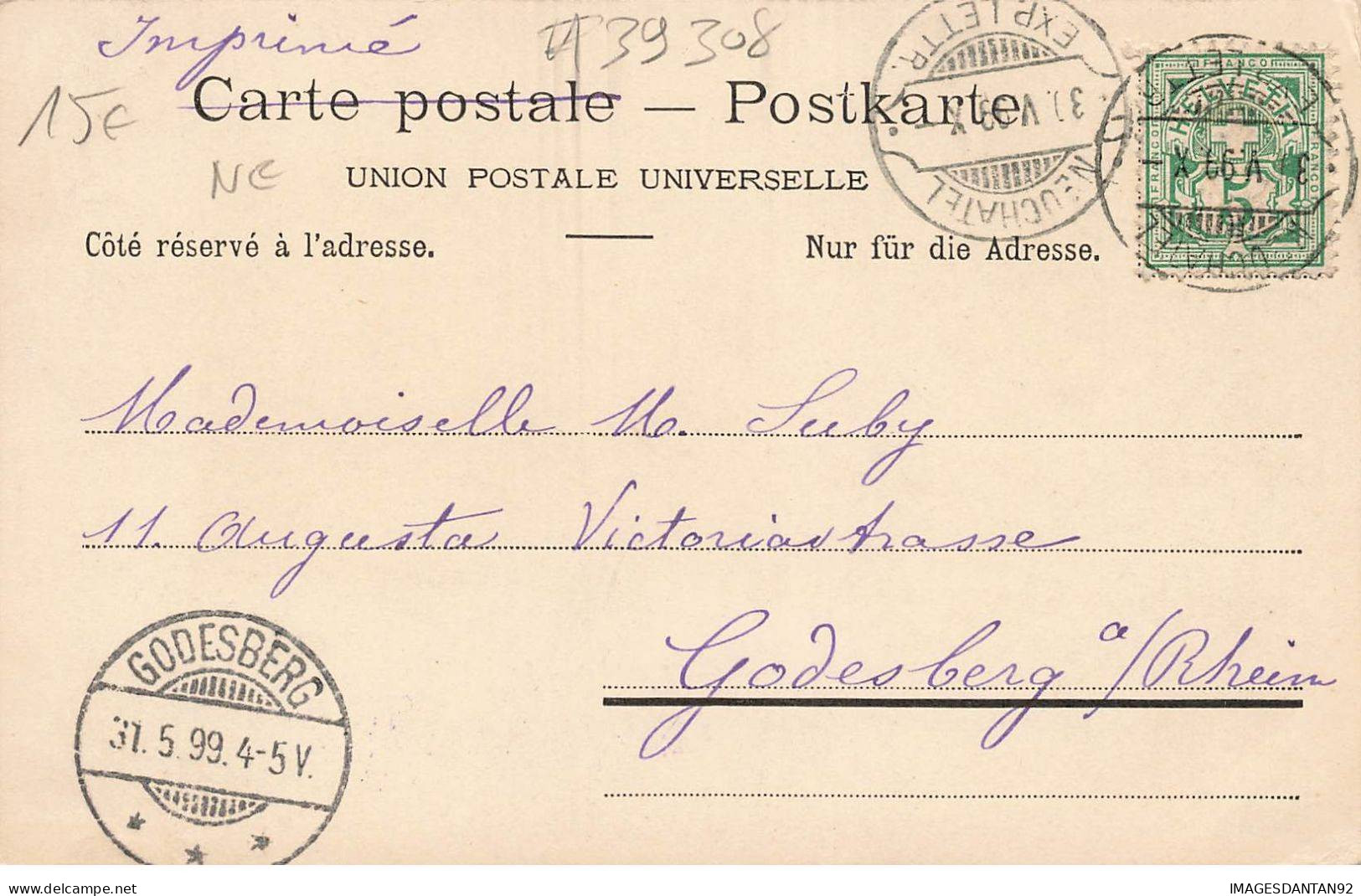 SUISSE #MK39308 SOUVENIR DE NEUCHATEL 1899 - Neuchâtel