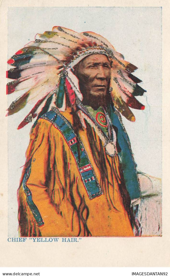 INDIENS #MK41876 CHIEF YELLOW HAIR ROBE ET COIFFE AMERINDIENNE - Native Americans