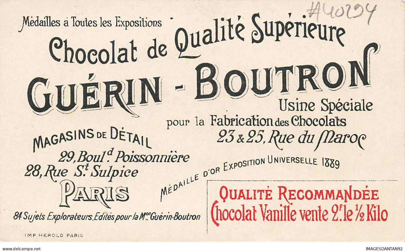 CHROMO #CL40294 CHOCOLAT GUERIN BOUTRON LIEUTENANT GALLET SOUDAN AFRIQUE COLONIALE HEROLD PARIS - Guerin Boutron