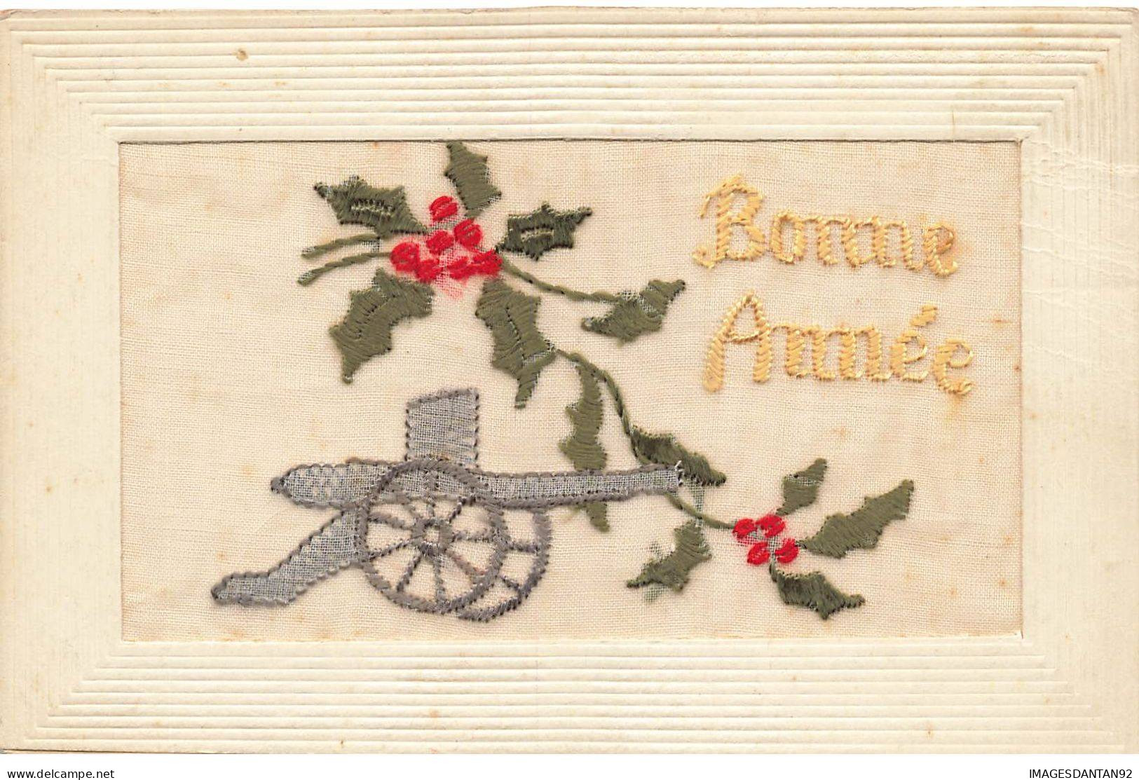 FANTAISIES #MK41966 BONNE ANNEE BRANCHE DE GUI ET UN CANON CARTE BRODEE - Embroidered