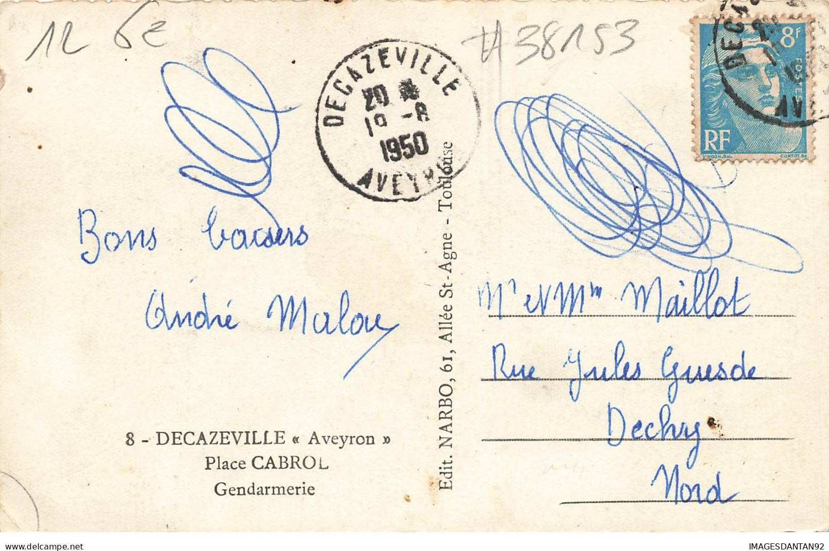 12 DECAZEVILLE #AS38153 PLACE CABROL GENDARMERIE - Decazeville