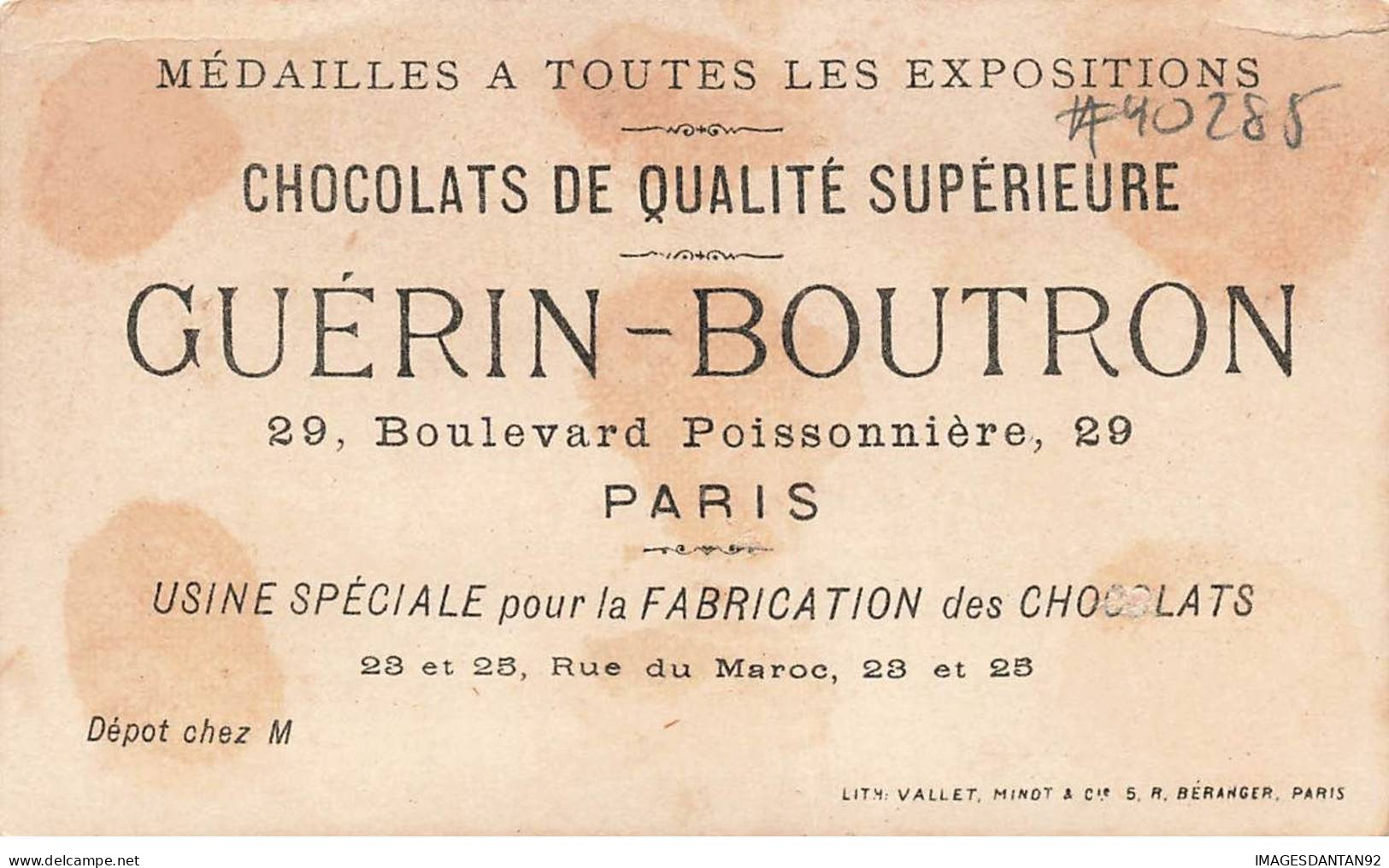 CHROMO #CL40285 CHOCOLAT GUERIN BOUTRON JEUNES FILLES QUETE DE BIENFAISANCE VALLET MINOT PARIS - Guérin-Boutron