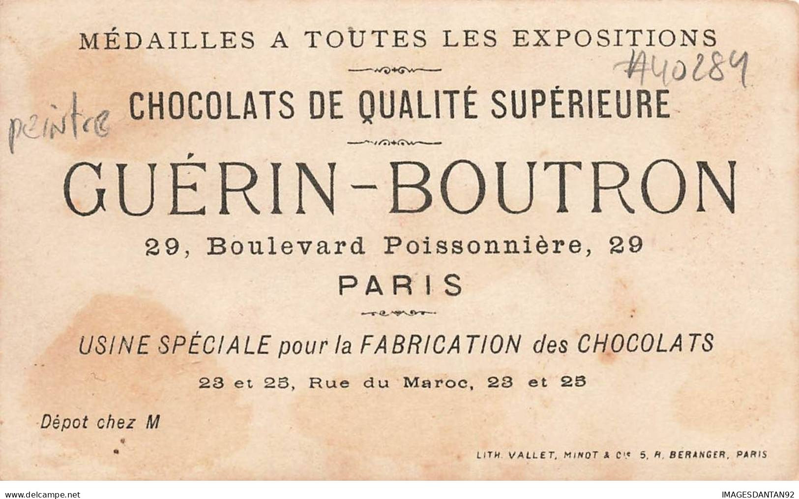 CHROMO #CL40284 CHOCOLAT GUERIN BOUTRON JEUNE FILLE PEINTRE PEINTURE VALLET MINOT PARIS - Guerin Boutron