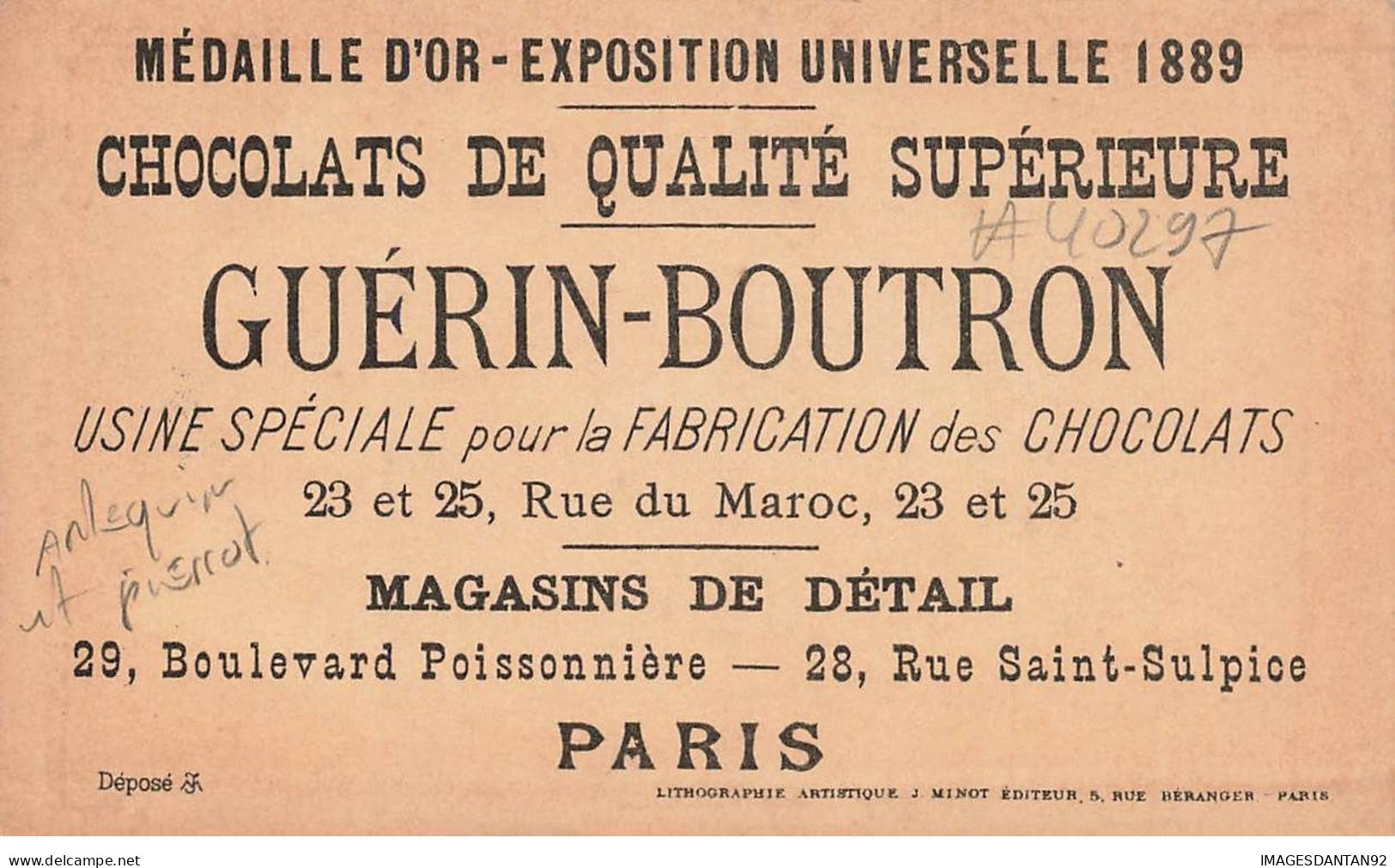 CHROMO #CL40297 CHOCOLAT GUERIN BOUTRON EQUILIBRE D UNE CUILLER A POT ARLEQUIN PIERROT MINOT PARIS - Guerin Boutron