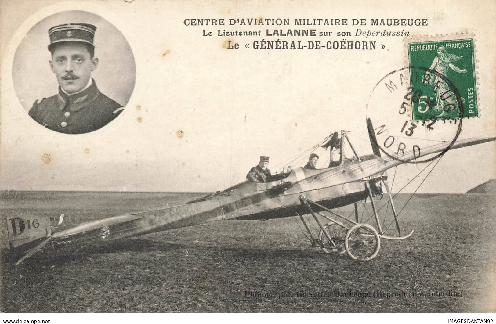 59 MAUBEUGE #MK42634 LE LIEUTENANT LALANNE SUR SON DEPERDUSSIN LE GENERAL DE COEHORN CENTRE D AVIATION MILITAIRE AVION - Maubeuge