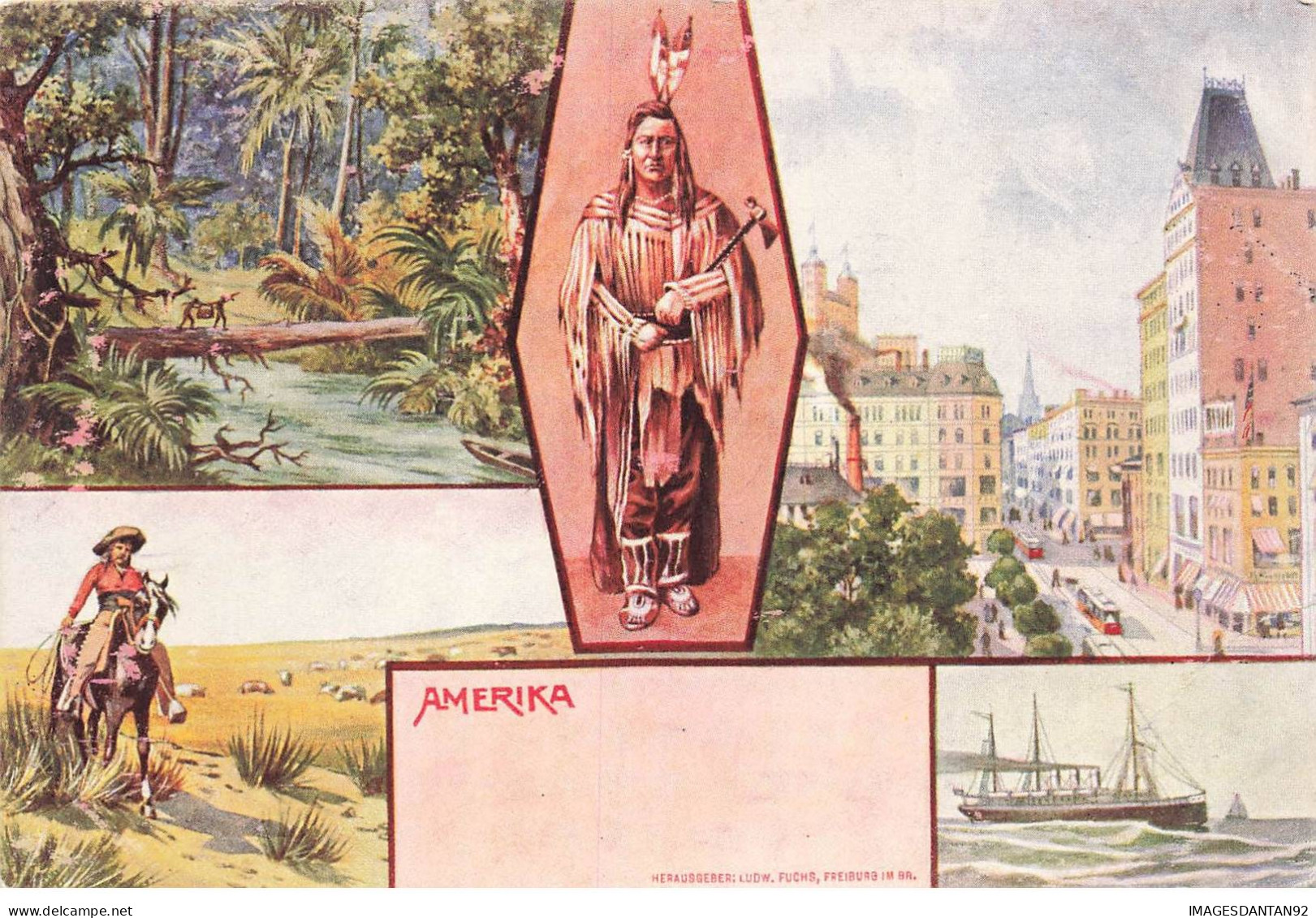 INDIENS #MK41882 AMERIKA FORET INDIEN A CHEVAL VILLE BATEAU MULTI VUES - Native Americans