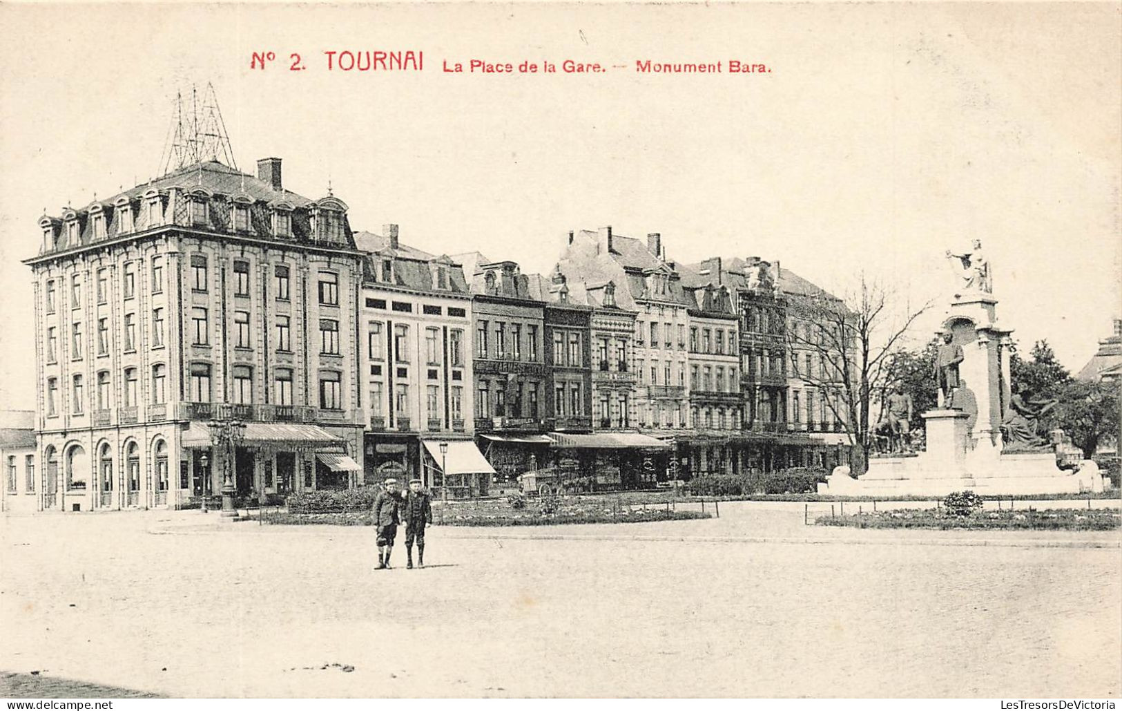 BELGIQUE - Tournai - La Place De La Gare - Monument Bara - Animé - Carte Postale Ancienne - Tournai