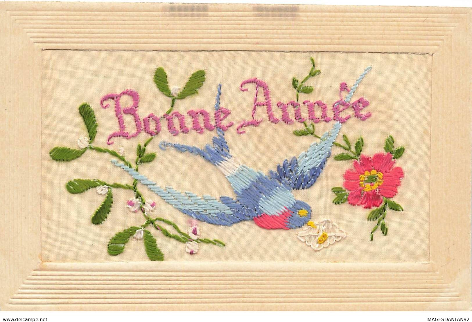 FANTAISIES #MK41961 BONNE ANNEE FLEURS OISEAU HIRONDELLE CARTE BRODEE - Borduurwerk