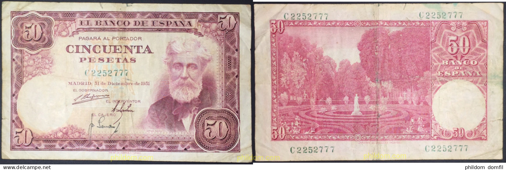 749 ESPAÑA 1951 50 Pesetas 31 De Diciembre De 1951 - Santiago Rusiñol - Sonstige & Ohne Zuordnung