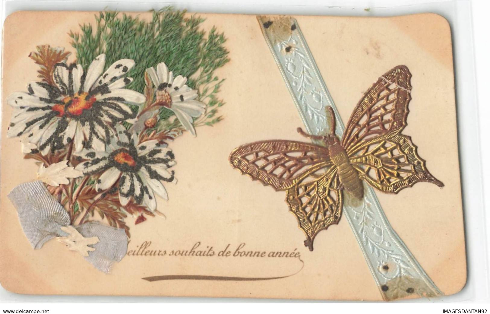 PAPILLONS #MK45008 DES FLEURS ET UN PAPILLON DORE AJOUTIS - Butterflies