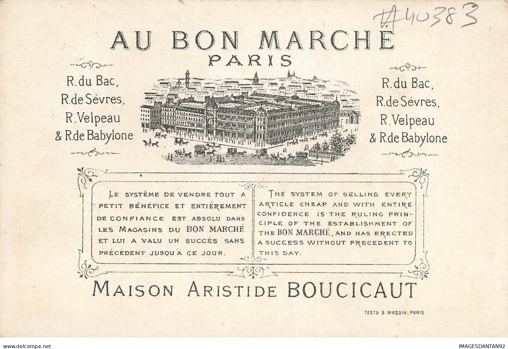 CHROMO #CL40383 AU BON MARCHE LION CHASSEUR TESTU MASSIN PARIS - Au Bon Marché