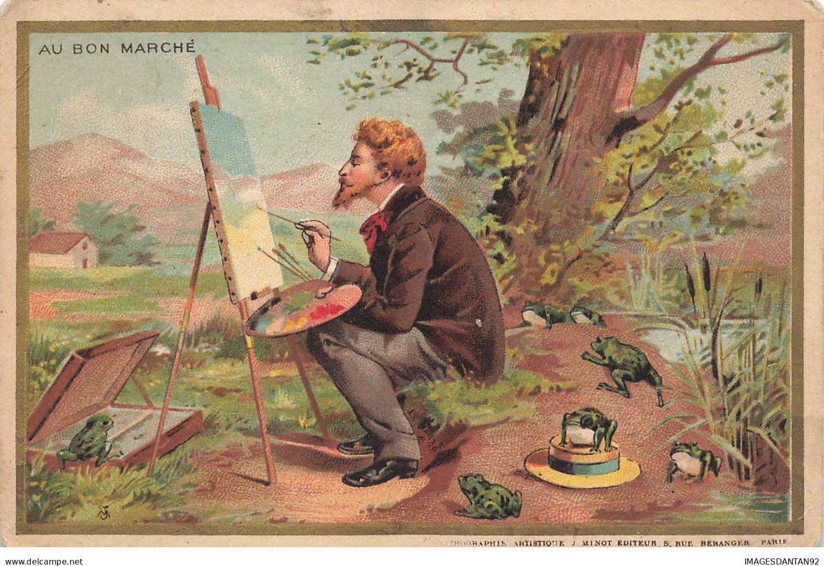 CHROMO #MK41123 AU BON MARCHE UN HOMME QUI PEINT PEINTURE GRENOUILLES - Au Bon Marché