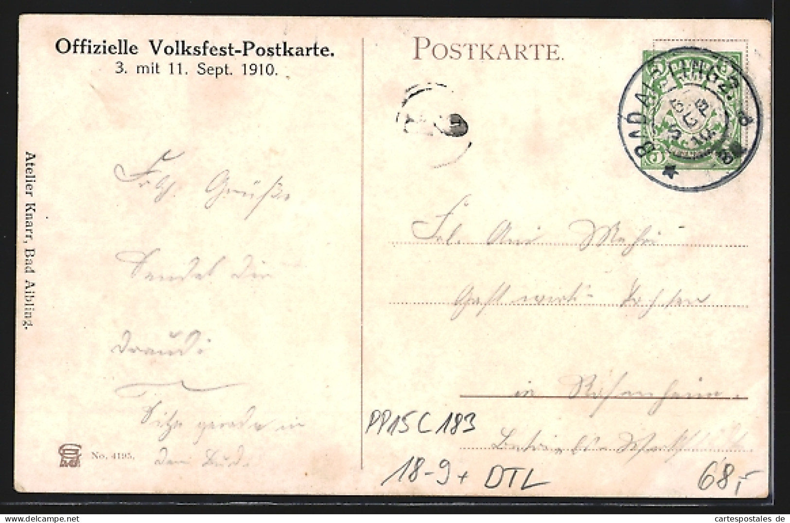 Künstler-AK Ganzsache Bayern PP15C183: Bad Aibling, Volksfest 1910, Strassenpartie, Frau In Tracht, Wappen  - Postcards