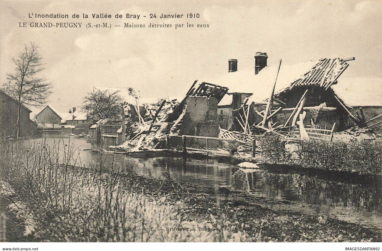 77 BRAY #MK46439 L INONDATION DE LA VALLEE DE BRAY 24 JANVIER 1910 LE GRAND PEUGNY MAISONS DETRUITES PAR LES EAUX - Bray Sur Seine