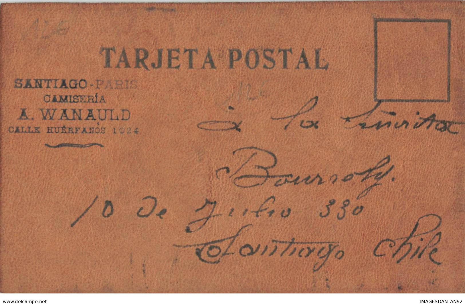 CARTE POSTAL EN CUIR #FG49218 CHIEN COURRANT APRES UN HOMME  CIRCULE SANTIAGO DU CHILI 1908 - Dreh- Und Zugkarten