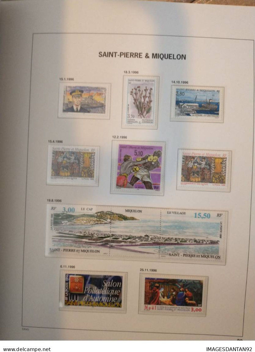 SAINT PIERRE ET MIQUELON ANNEES COMPLETES 1986 A 2008 + BLOCS EN NEUF AVEC ALBUM DAVO