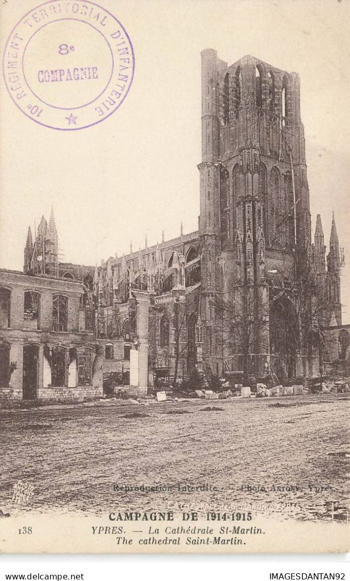 BELGIQUE #SAN47451 YPRES LA CATHEDRALE ST MARTIN CACHET REGIMENT TERRITORIAL D INFANTERIE - Ieper