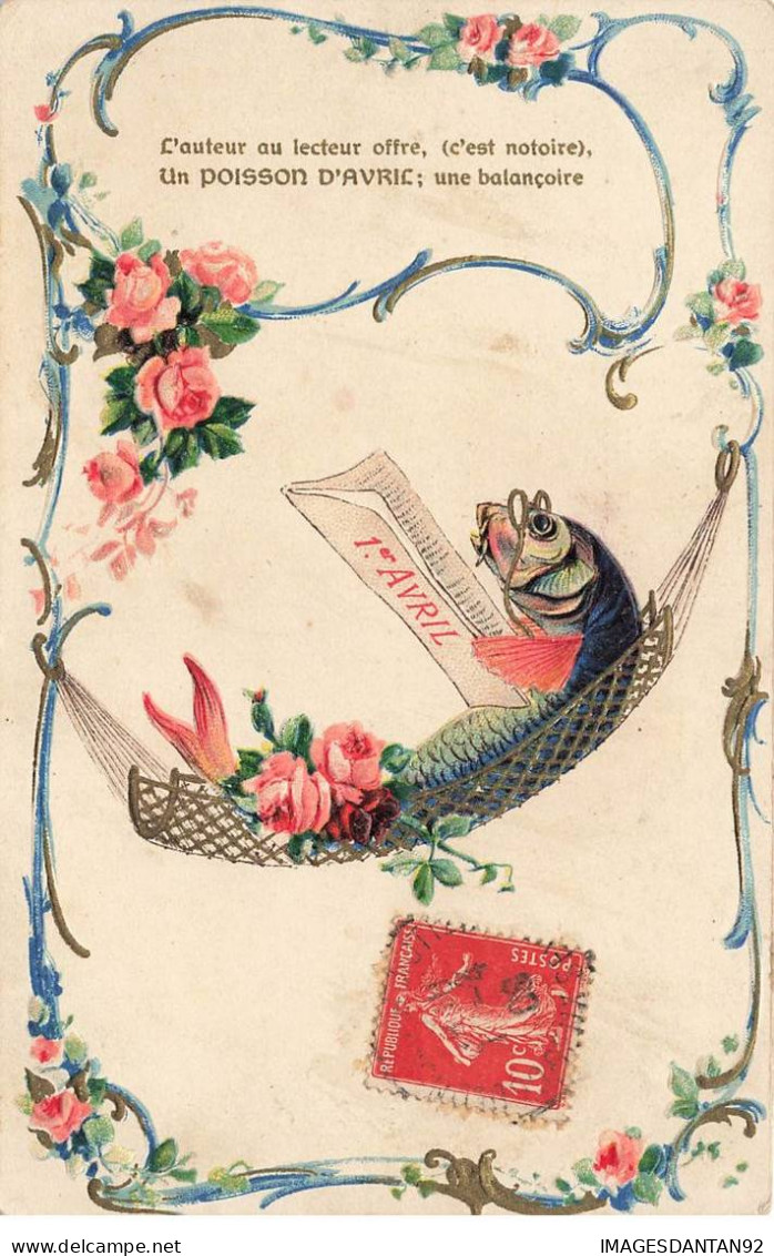 ANIMAUX  #SAN47173 POISSONS DANS UN HAMAC LISANT UN JOURNAL 1ER AVRIL BALANCOIRE - Vissen & Schaaldieren