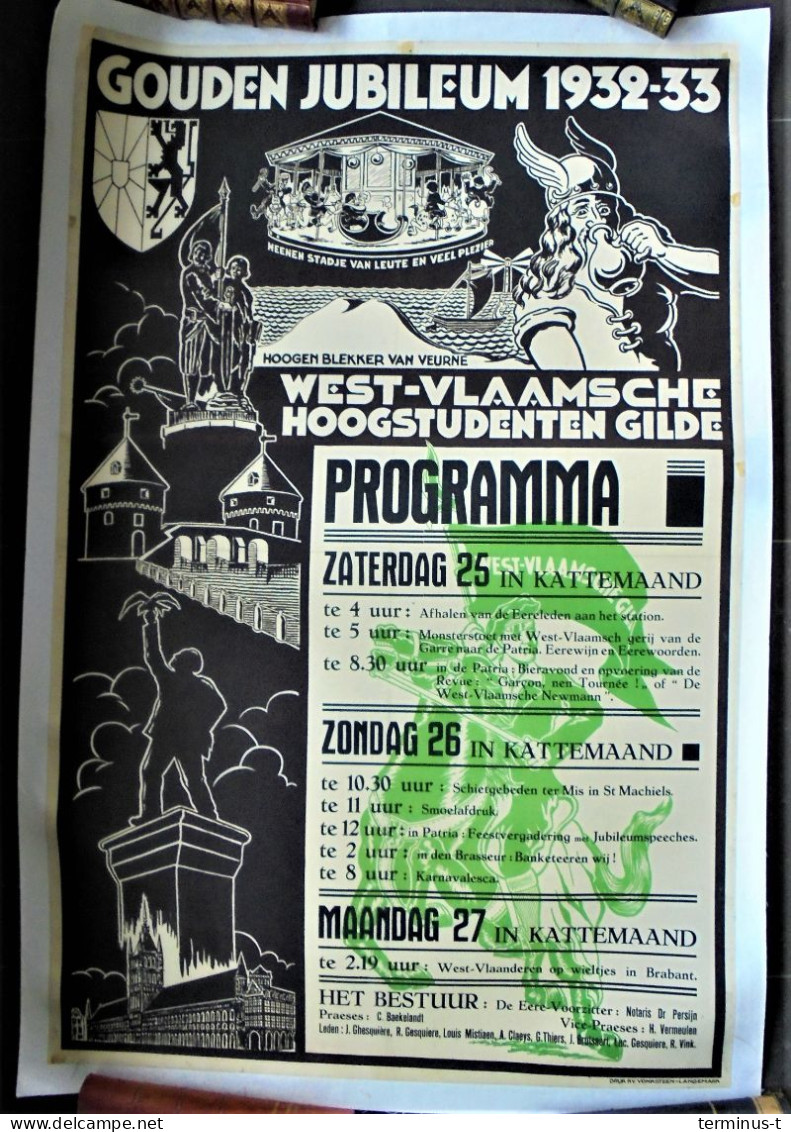 AFFICHE LEUVEN: Westvlaamsche Hoogstudenten Gilde 1932/33 - Affiches