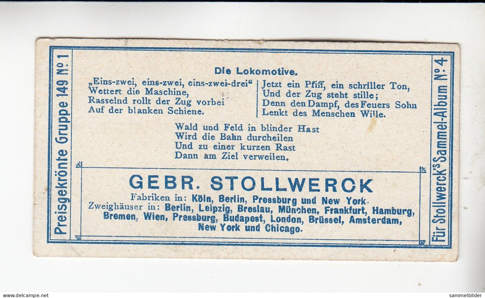 Stollwerck Album No 4 Eisenbahn - Verkehr  Die Lokomotive    Grp 149#1 Von 1900 - Stollwerck