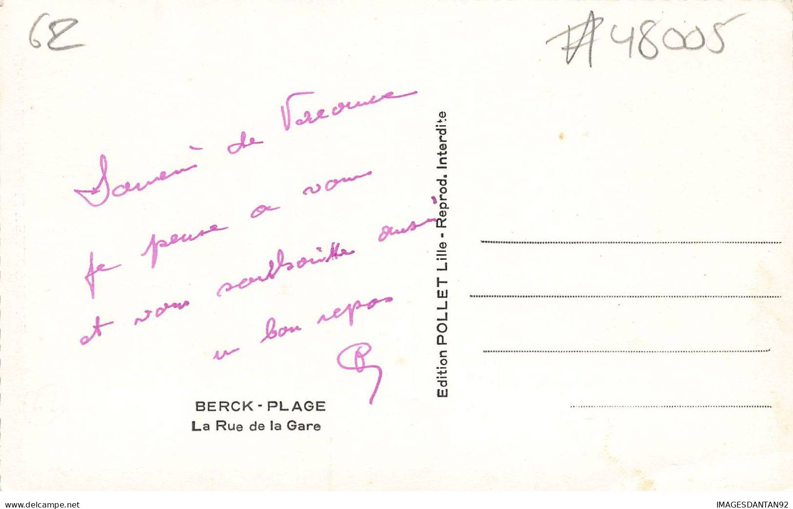 62 BERCK PLAGE #MK48005 LA RUE DE LA GARE HOTEL RESTAURANT TABAC AUTO VOITURES - Berck