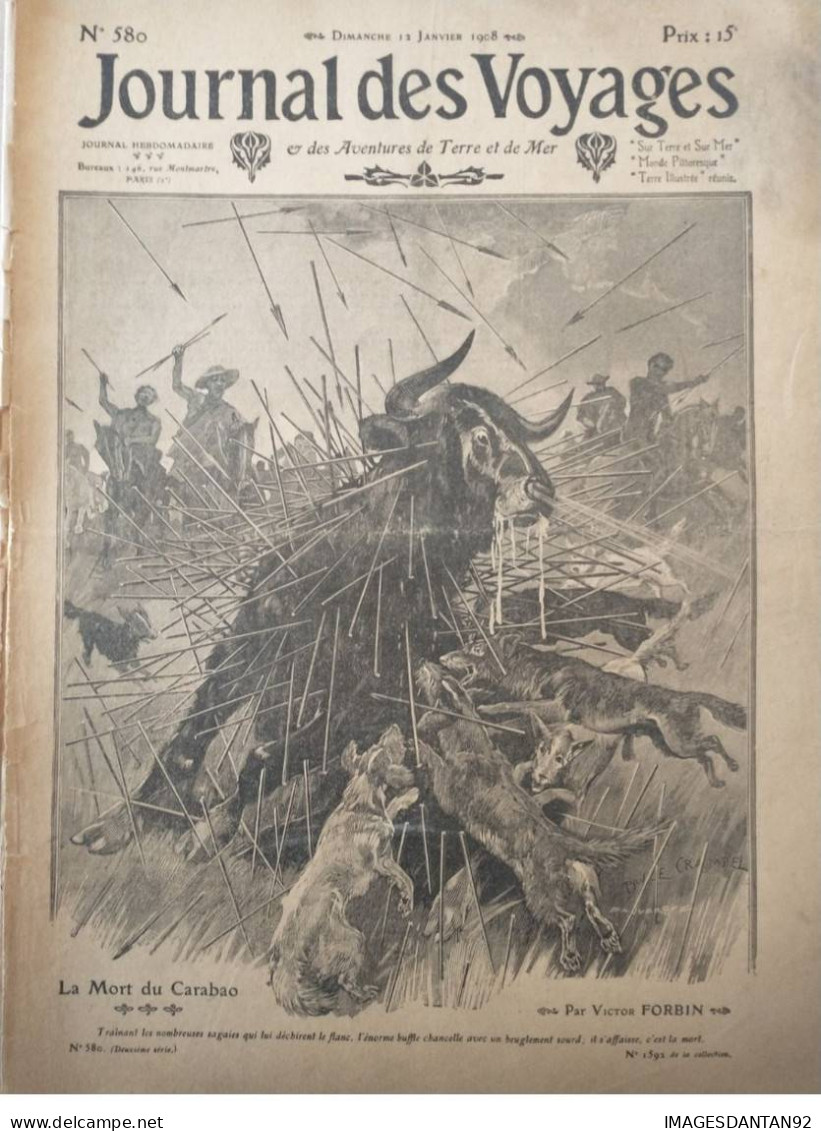 JOURNAL DES VOYAGES N°580 JANVER 1908 MORT DU CARABAO - Sonstige & Ohne Zuordnung
