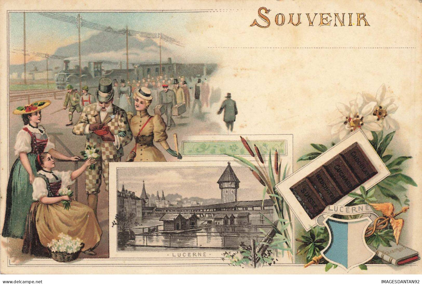 SUISSE #FG50531 SOUVENIR GRUSS LUCERNE TRAIN GARE PONT CHOCOLAT - Lucerne