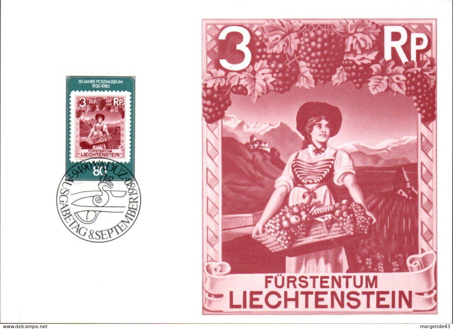 LIECHTENSTEIN CARTE MAXIMUM 1980 50 ANS DU MUSEE POSTAL - Autres & Non Classés