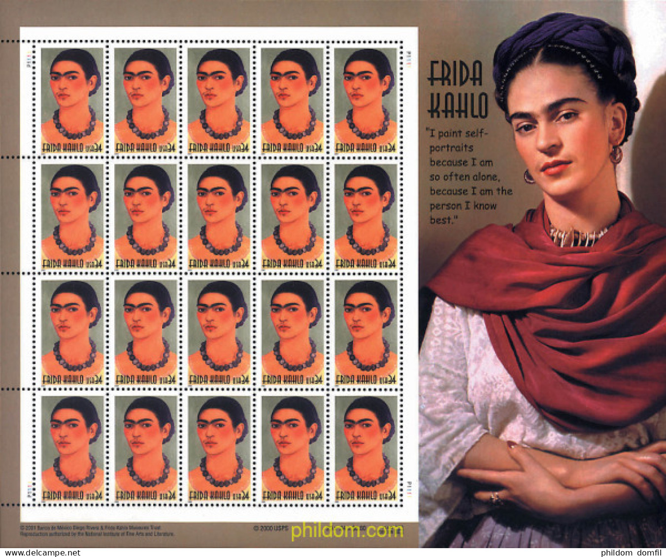 7673 MNH ESTADOS UNIDOS 2001 FRIDA KAHLO - Nuovi