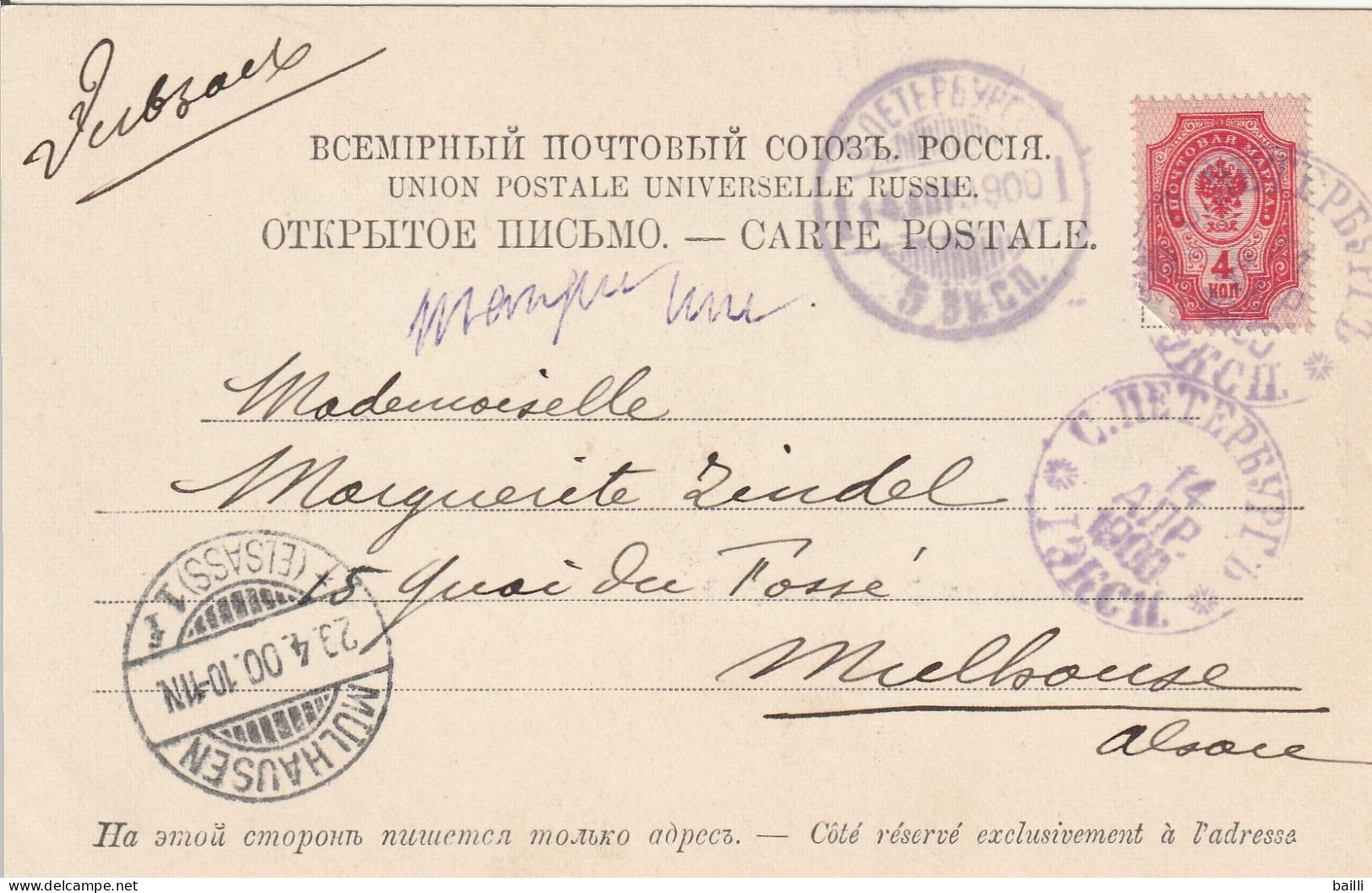 Russie Carte Postale St Pétersbourg Pour L'Alsace 1901 - Covers & Documents