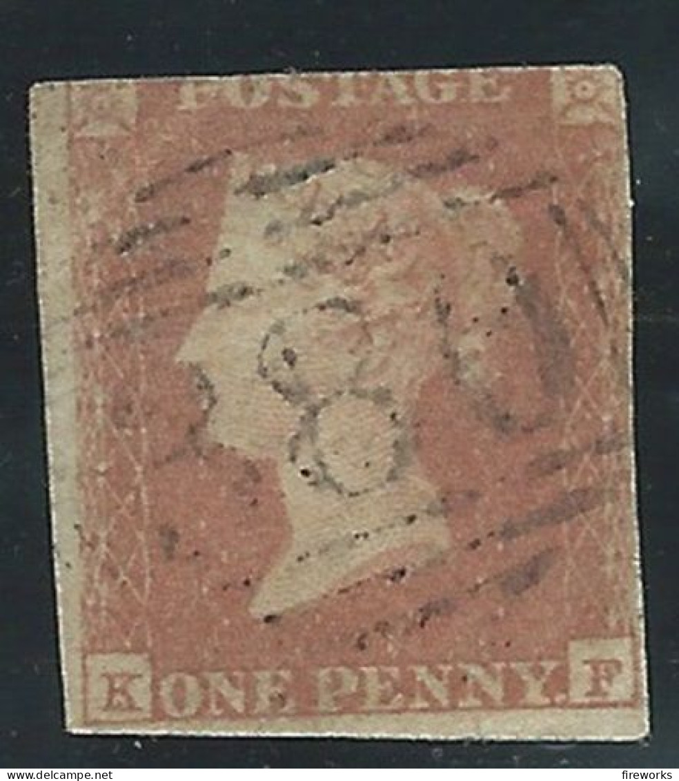 [1841] Grande-Bretagne La Reine Victoria YT#8 - Un Penny Rouge - Lettré: K.F. - Used Stamps