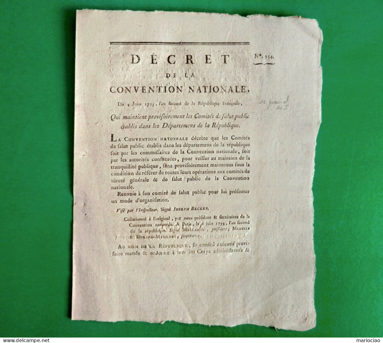 D-FR Révolution 1793 Comités De Salut Public établis Dans Les Départements De La République - Documents Historiques