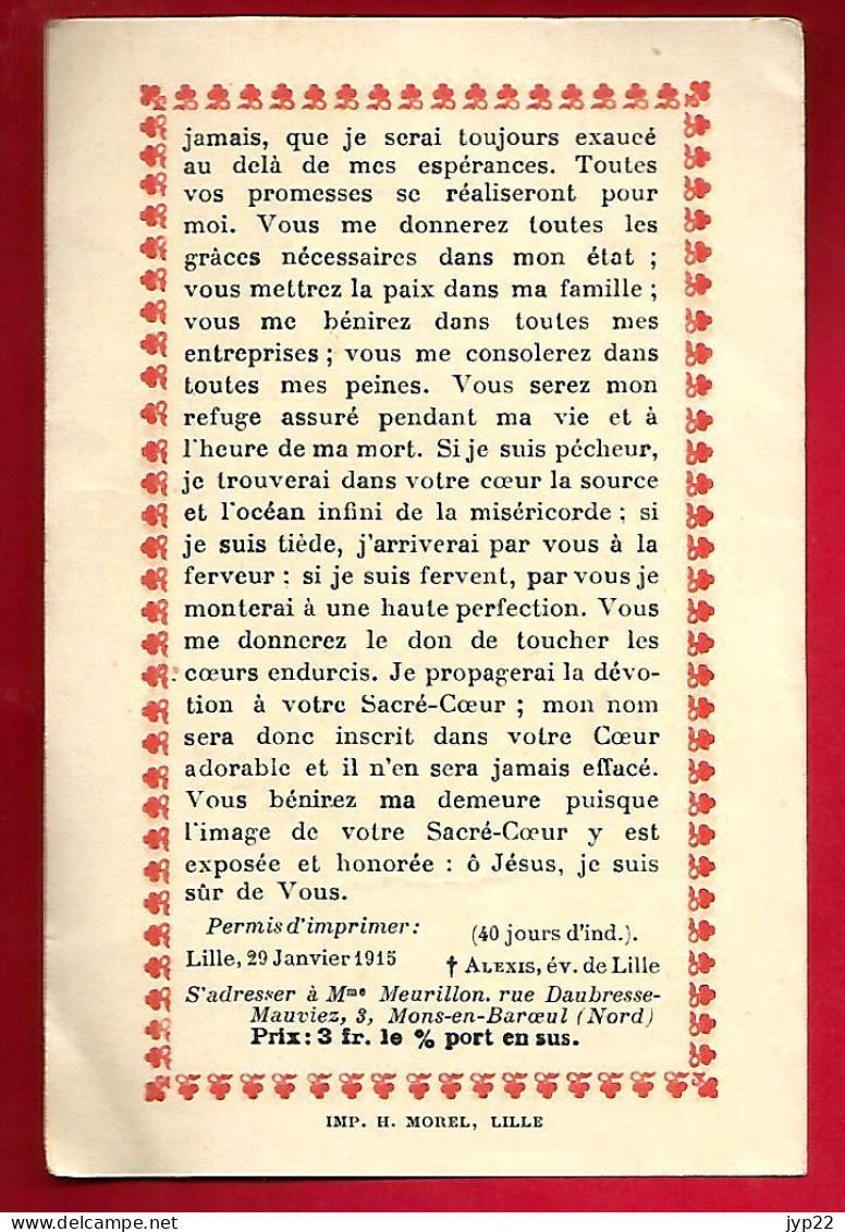 Image Pieuse Ed Morel Lille Coeur Sacré De Jésus J'ai Confiance En Vous -Imp 29-01-1915 - Mme Meurillon Mons En Baroeul - Imágenes Religiosas