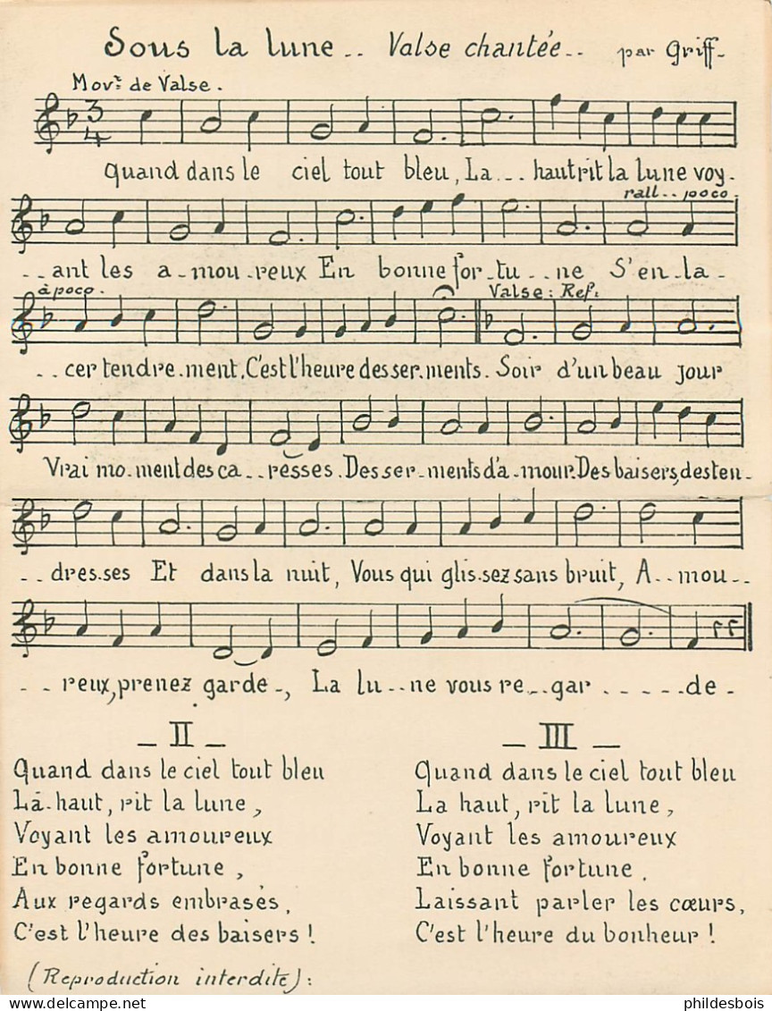 ASTRONOMIE  SOUS LA LUNE  Chanson  Valse Chantée  ( Carte Double ) - Astronomia