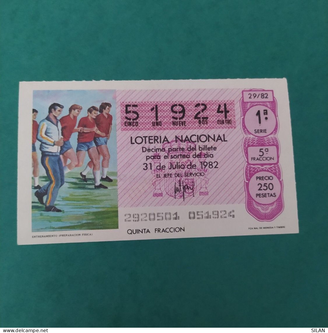 DÉCIMO DE LOTERÍA 1982 ENTRENAMIENTO LOTERIE 1982  Spain World Cup Lottery 1982 - Sonstige & Ohne Zuordnung