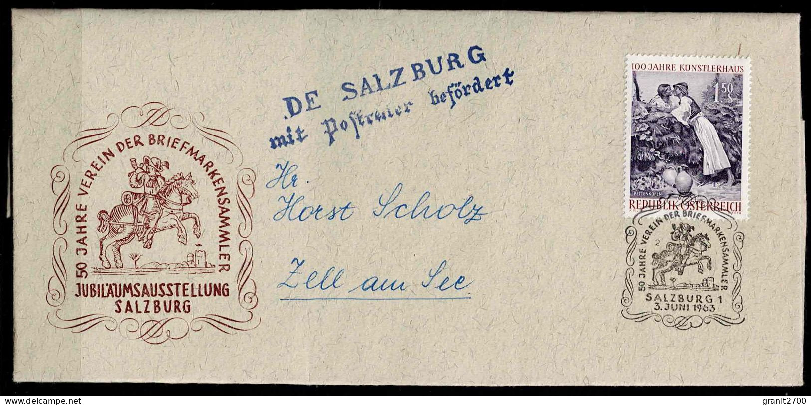 Brief Mit Stempel 50 Jahre Verein Der Briefmarkensammler - Jubiläumsausstellung Salzburg - Postreiter Vom 3.6.1963 - Lettres & Documents