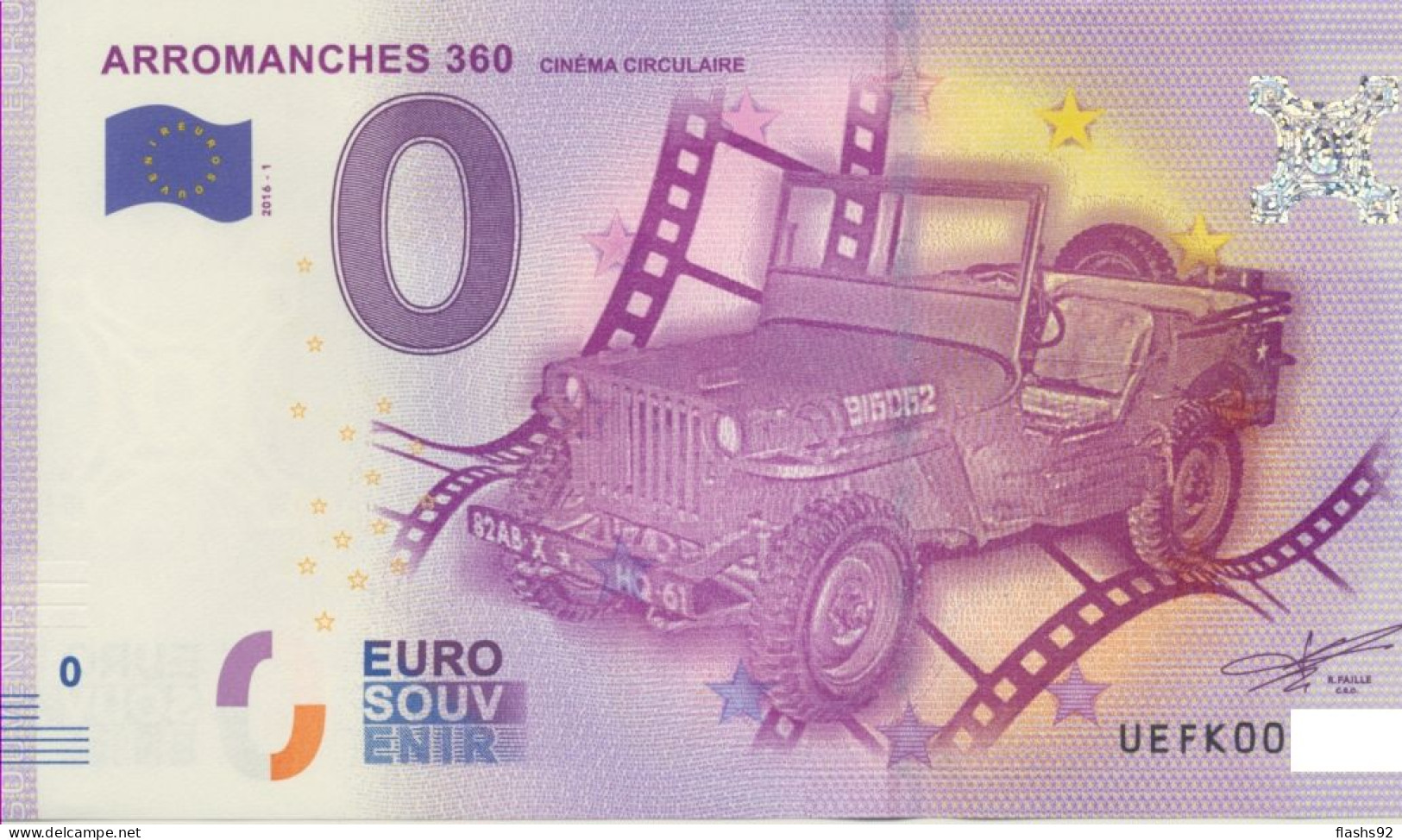 Vends Billet Souvenir Touristique 0€ Arromanches 360 Cinema Circulaire T 2016-1 UEFK - Autres & Non Classés