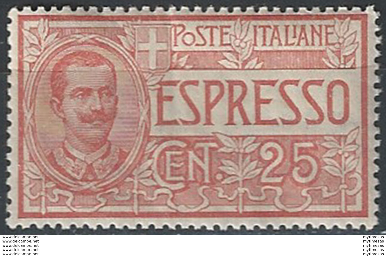 1903 Italia Regno VE III Espresso C. 25 Rosso SL (MNH) Cat. Sass. 1 € 525,00 - Andere & Zonder Classificatie