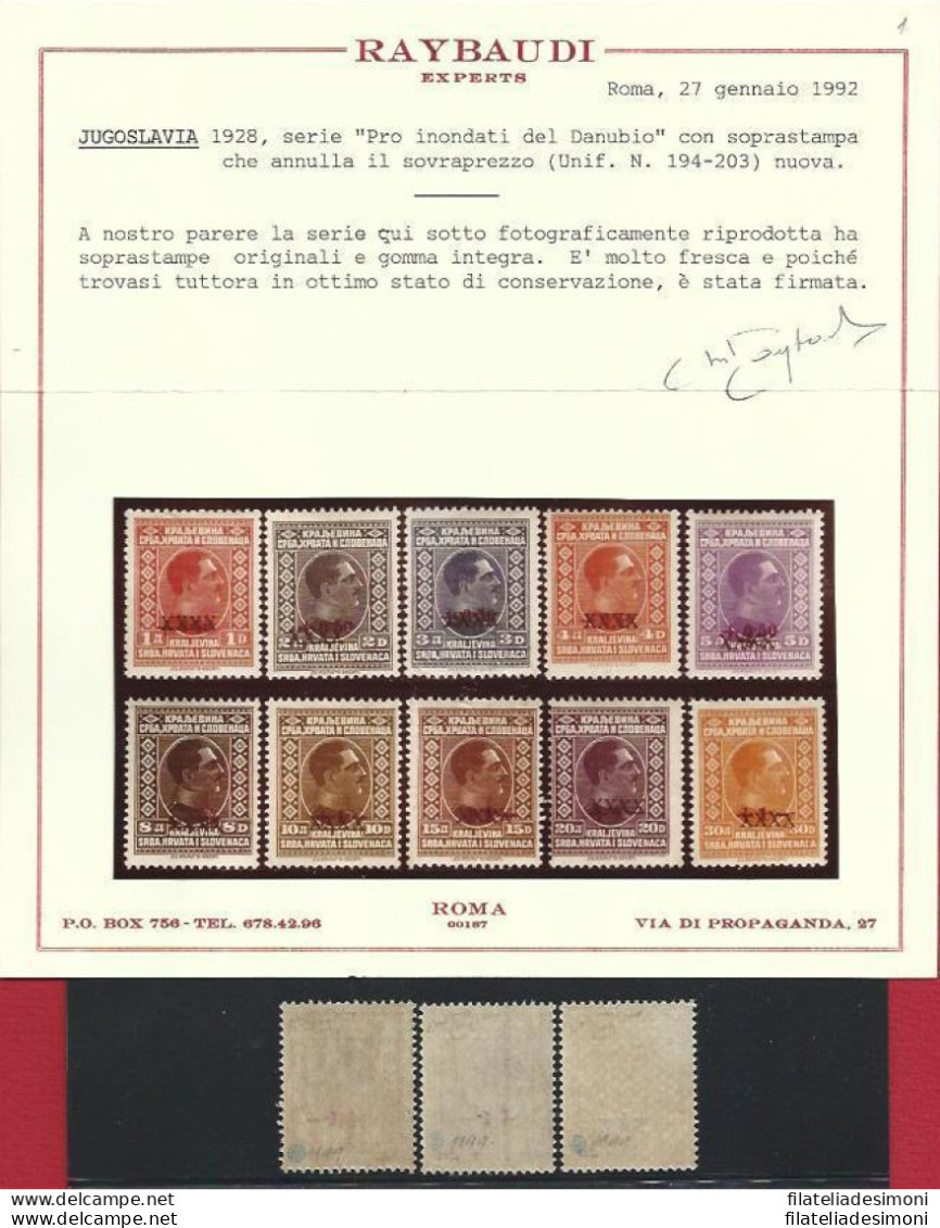 1928 JUGOSLAVIA - Catalogo Michel N. 212/221 - Catalogo Unificato N. 194/203 - M - Autres & Non Classés