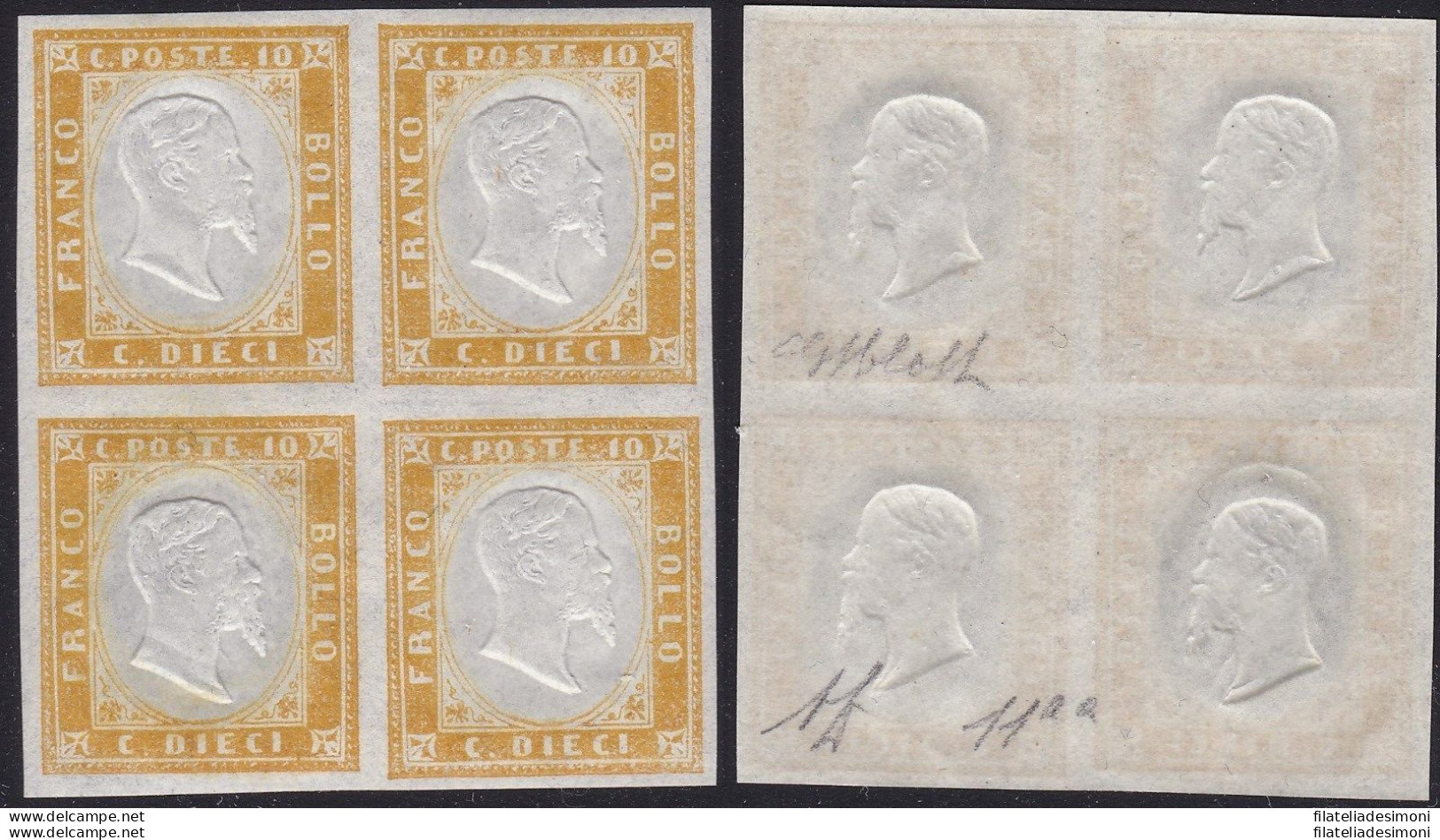 1862 Sardegna, N° 14Df  10c. Bistro Arancio MNH/**  Cert. Bolaffi/A.Diena - Sardaigne