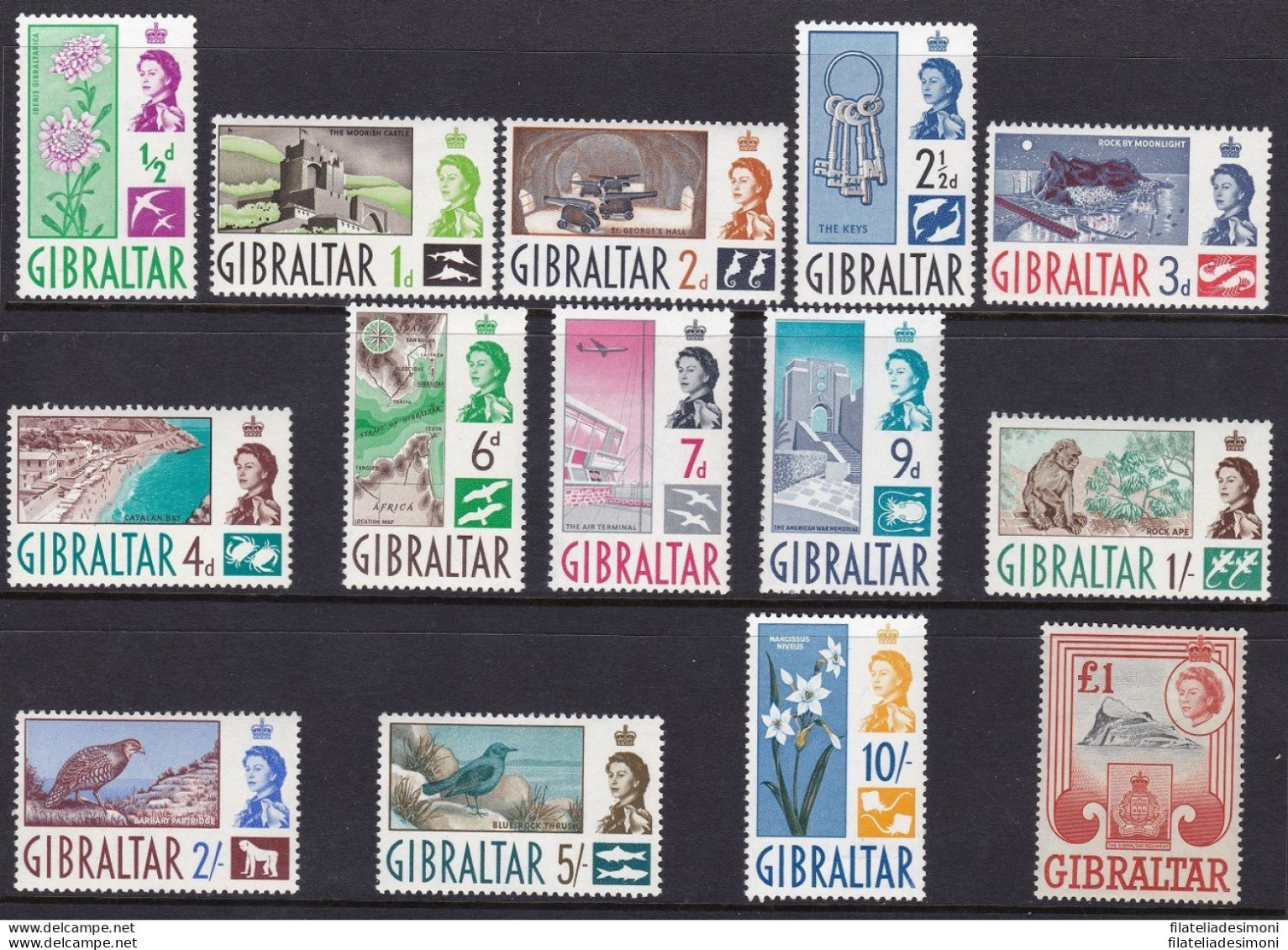 1960-62 GIBILTERRA/GIBRALTAR, SG N° 160/173 14 Valori  MNH/** - Gibraltar