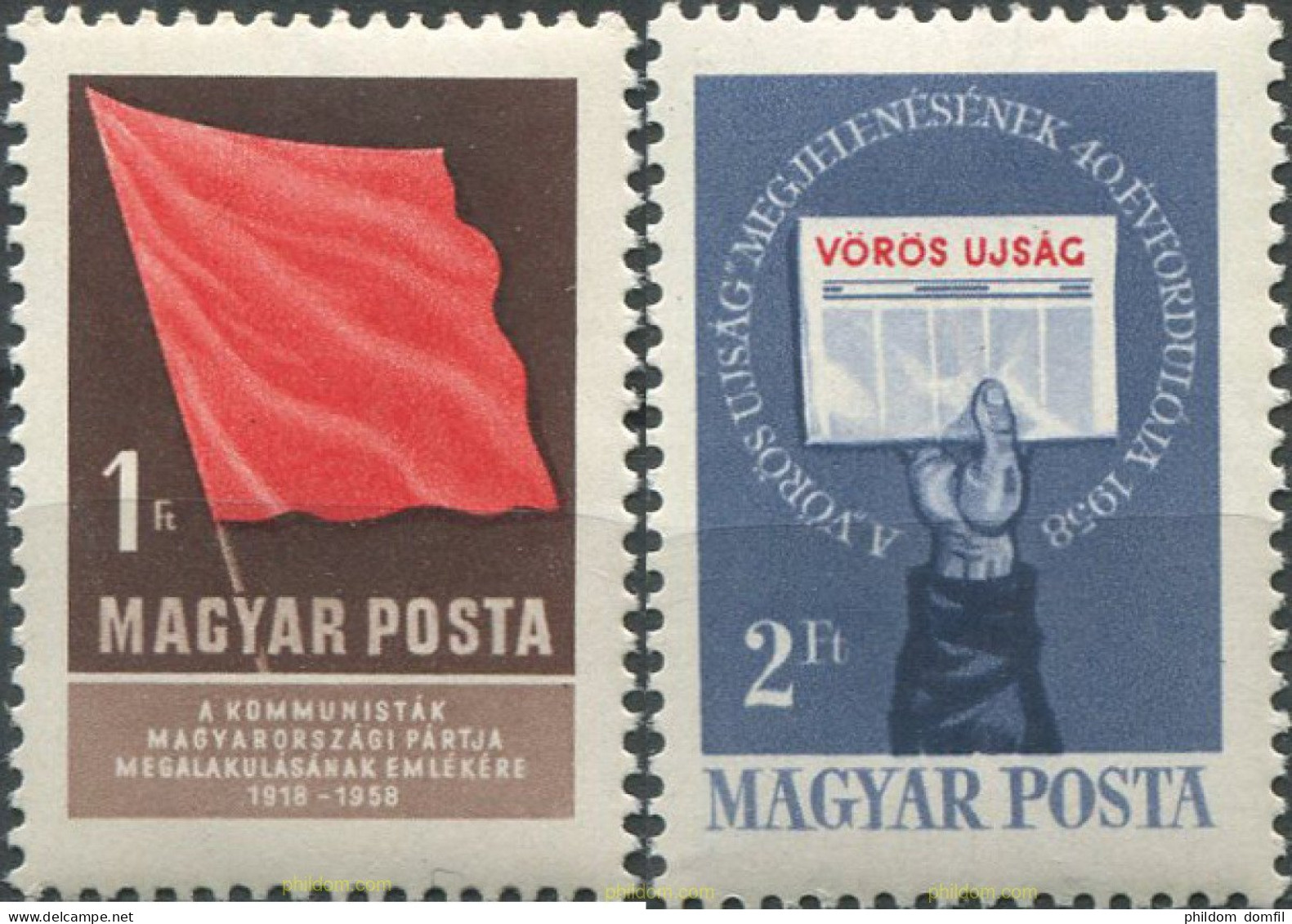 634277 MNH HUNGRIA 1958 40 ANIVERSARIO DEL PARTIDO COMUNISTA - Unused Stamps