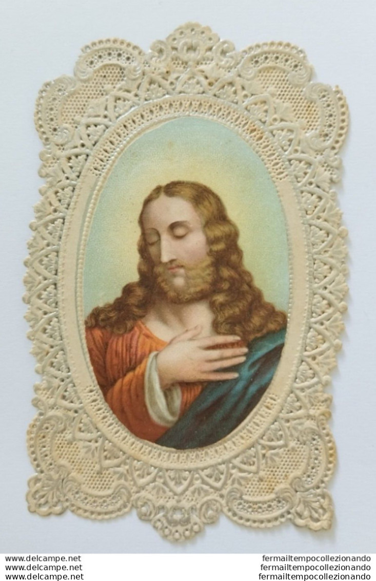 Bn26 Antico Santino Merlettato-holy Card Gesu' Cristo - Imágenes Religiosas