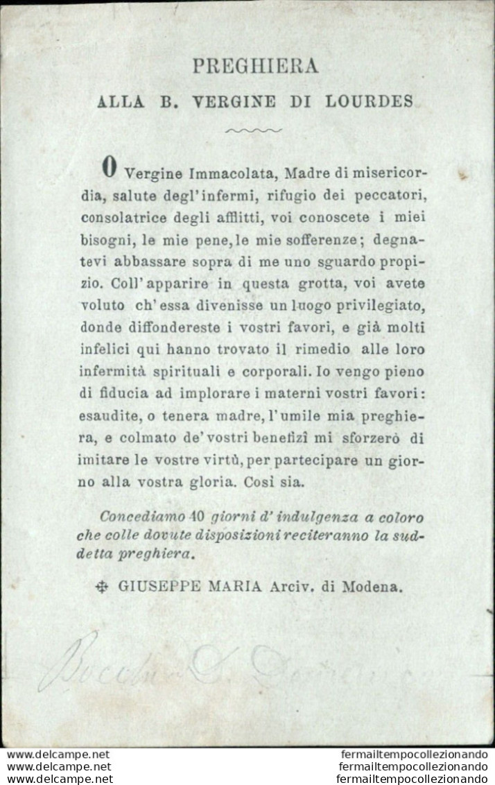 Bm15 Santino Incisione Preghiera Alla Madonna Di Lourdes Del Arcivescovo Modena - Images Religieuses