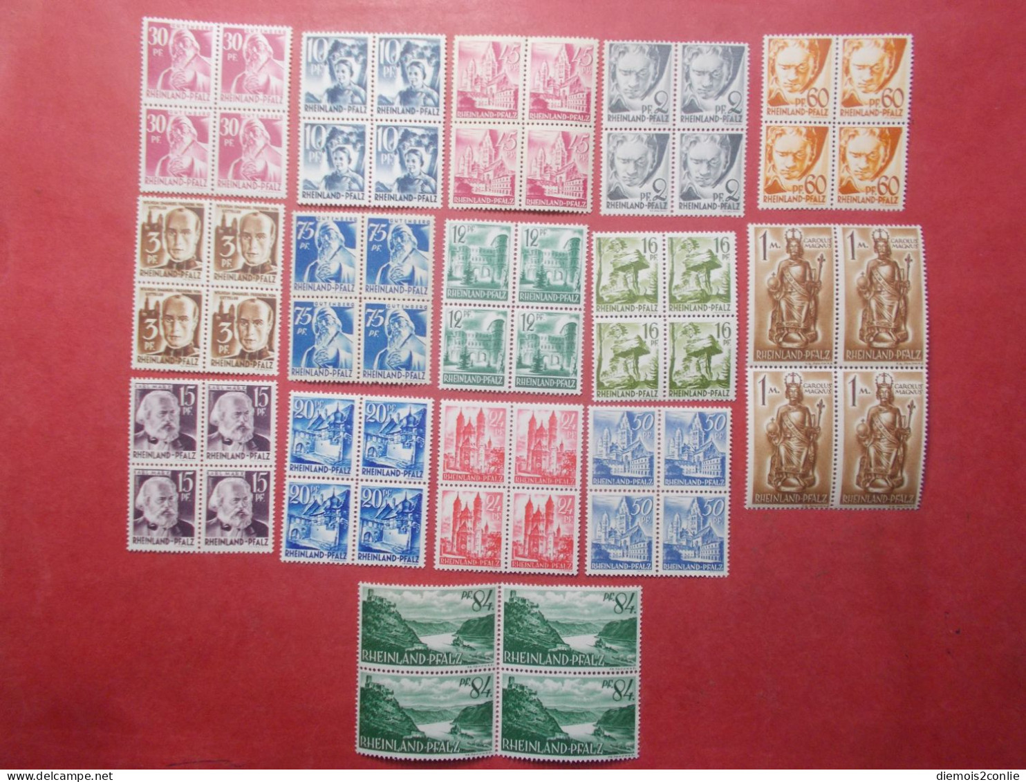 Lot Timbres Etat Rhenanie Palatinat Rheinland-Pfalz Neufs** Sans Charnières N°1/15 Bloc De 4 Vrac (B346) - Sammlungen