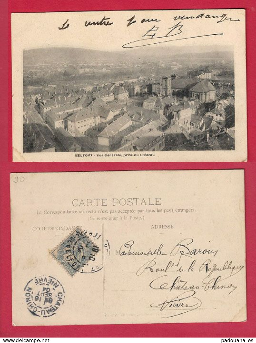 AC610 90    BELFORT  VUE GENERALE PRISE DU CHATEAU EN 1904 - Belfort - Città