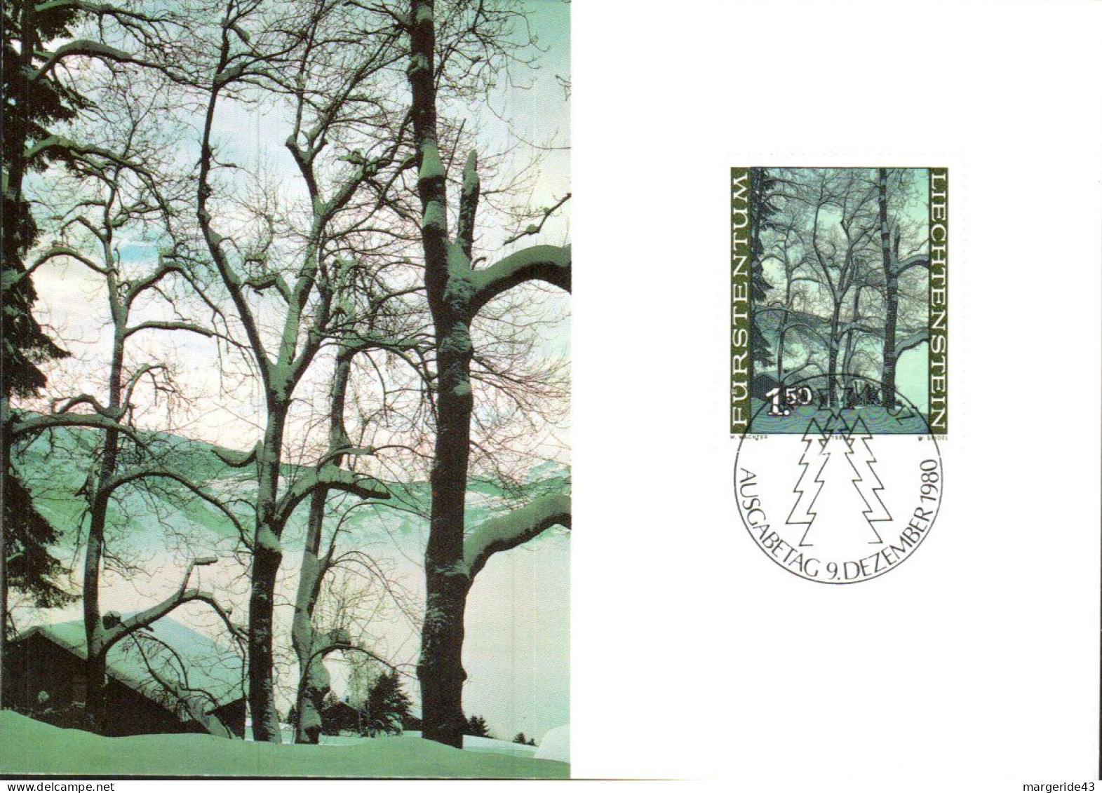 LIECHTENSTEIN CARTE MAXIMUM 1980 LES 4 SAISONS DE LA FORET - Alberi