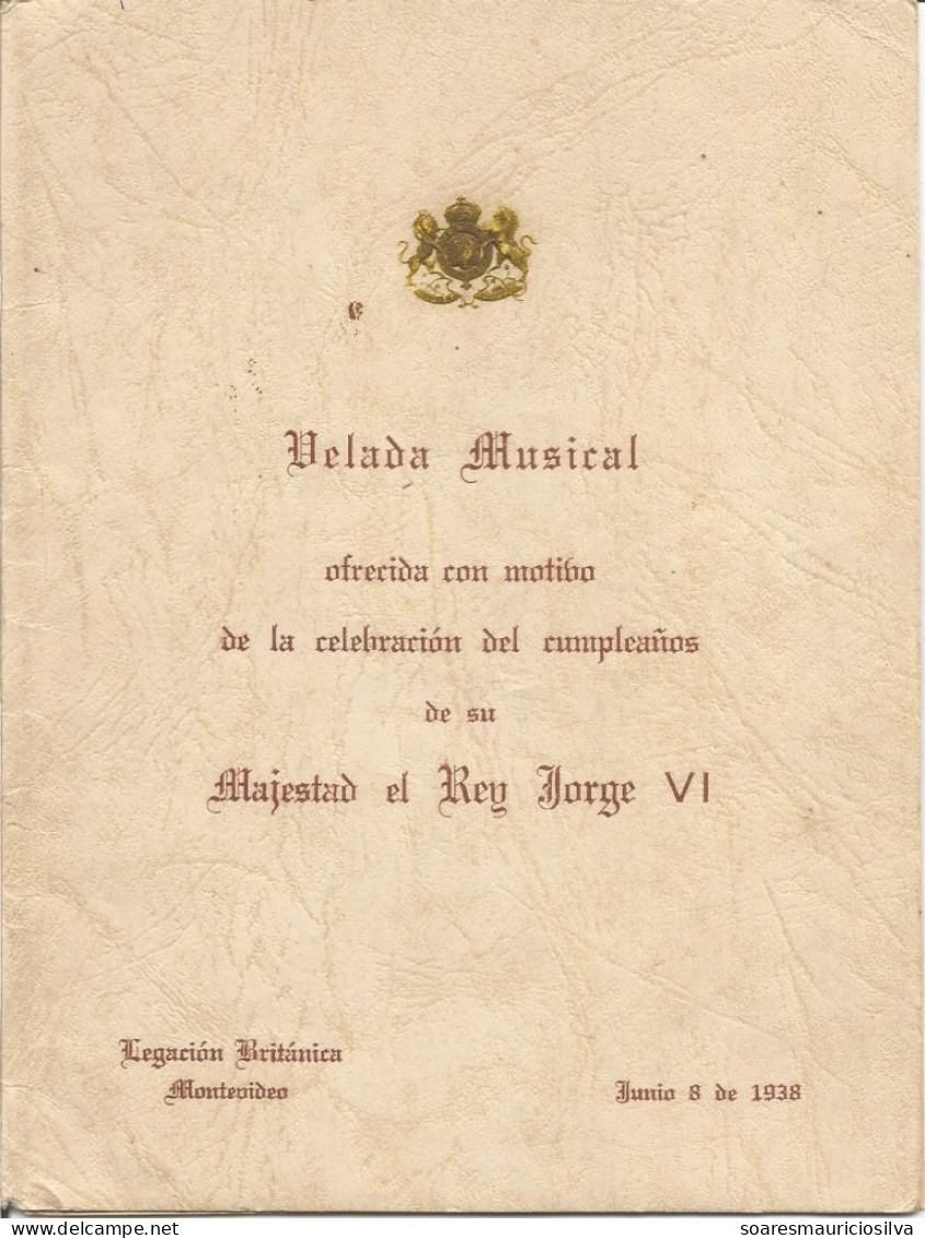 Uruguay 1938 Recital Program Offered British Delegation In Montevideo Celebration Birthday King George VI Great Britain - Programmes